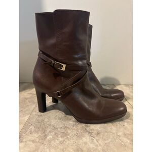 Antonio Melani Women's Brown Leather Heeled Ankle Boots Size 8.5 M